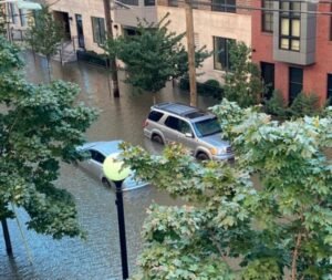 Flooded homes and vehicles due to hurricane Ida in Jersey City, NJ 07302