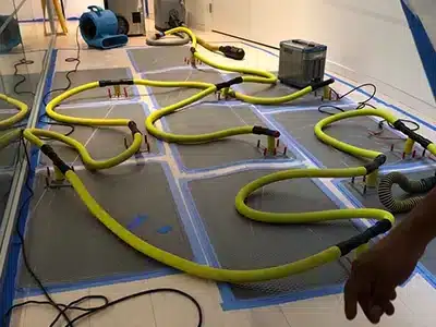 Hardwood floor drying systems for water damage restoration