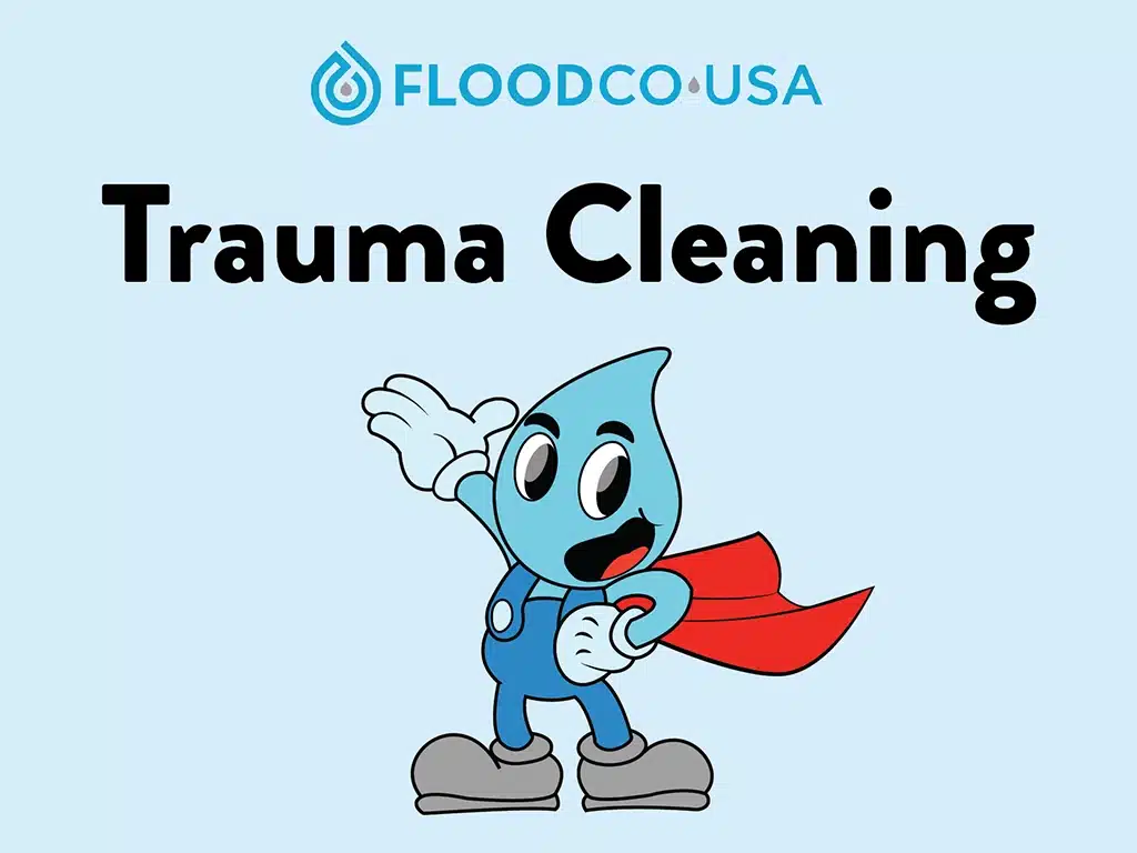 service image for trauma cleaning service. Franky, our company mascot is used in the picture to avoid putting up graphic images from trauma-related jobs.