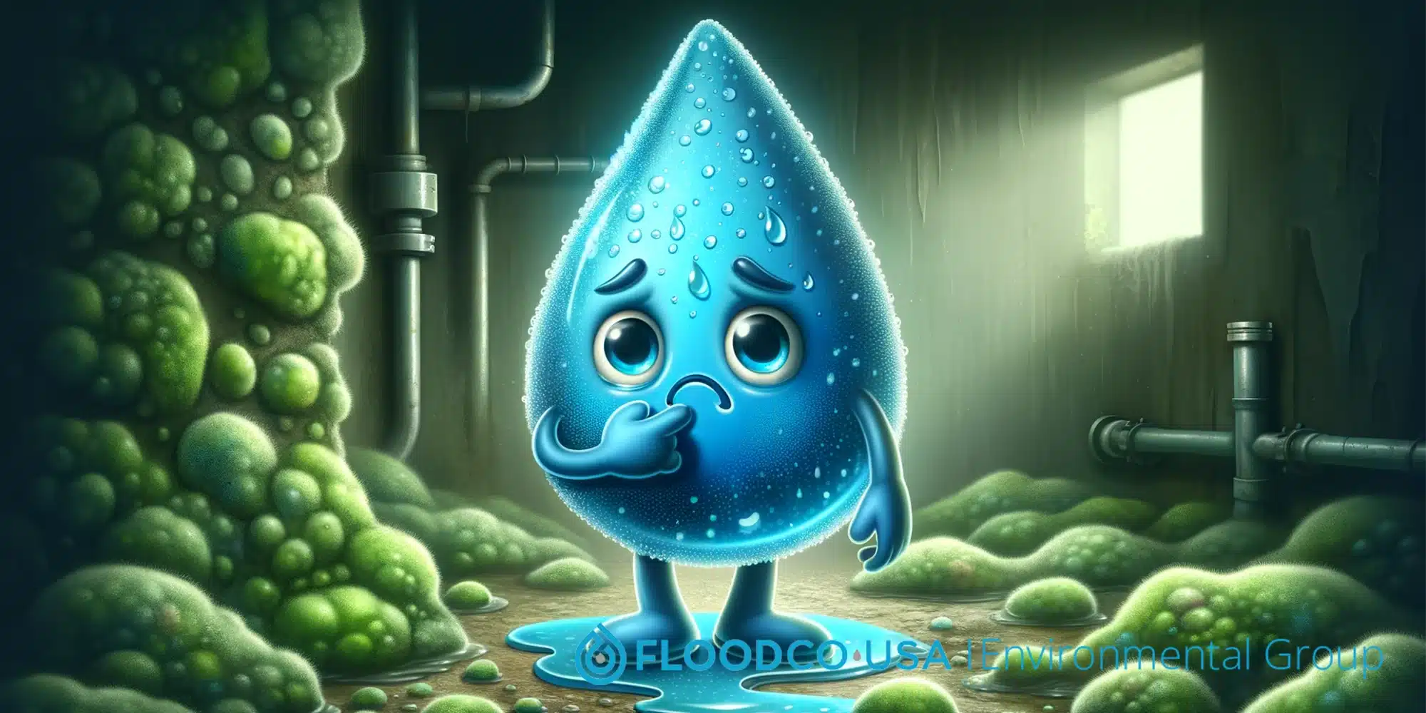 concerned water droplet being scared around mold.