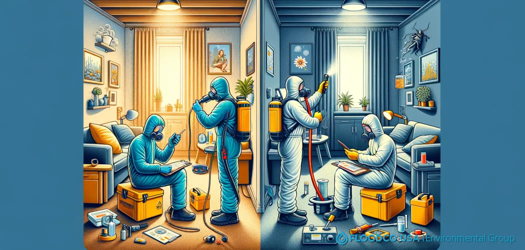 graphic illustrating the difference between a professional mold assessment and a standard inspection