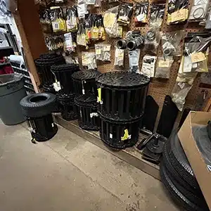 Reorganized mechanical parts on shelves post-cleaning in New Jersey.